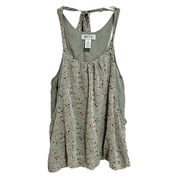 Cottagecore Boho Myth Layered Tank Top Medium Green Bubble Hem Halter Floral - Picture 1 of 4